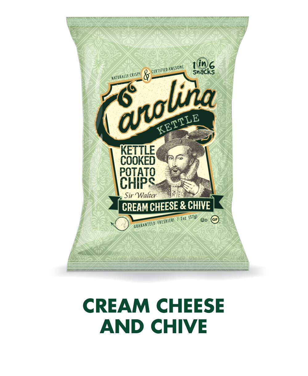 Carolina Kettle Sir Walter Cream Cheese & Chive Kettle Cooked Potato Chips 2 oz