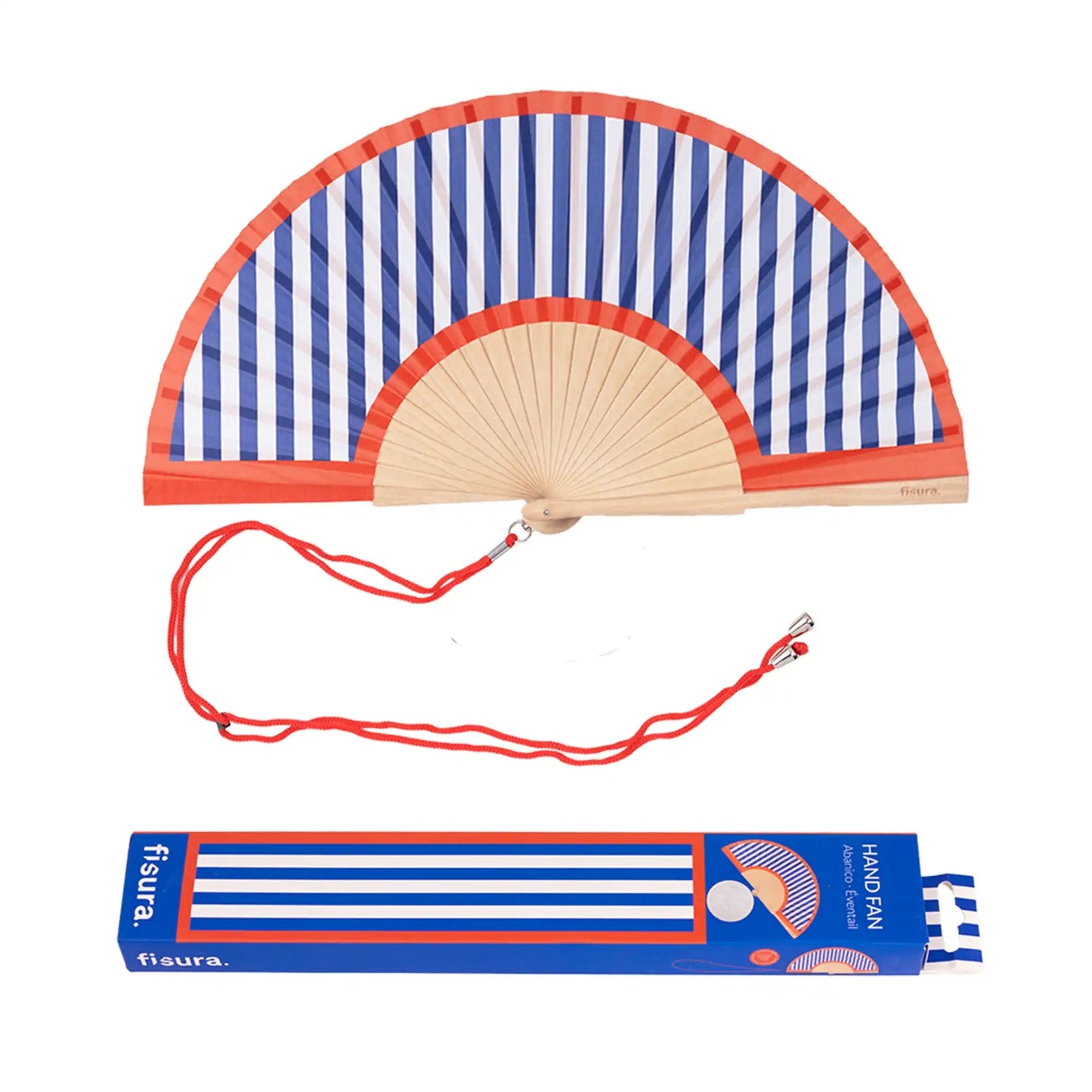 Hand Fan Red and Blue Stripes