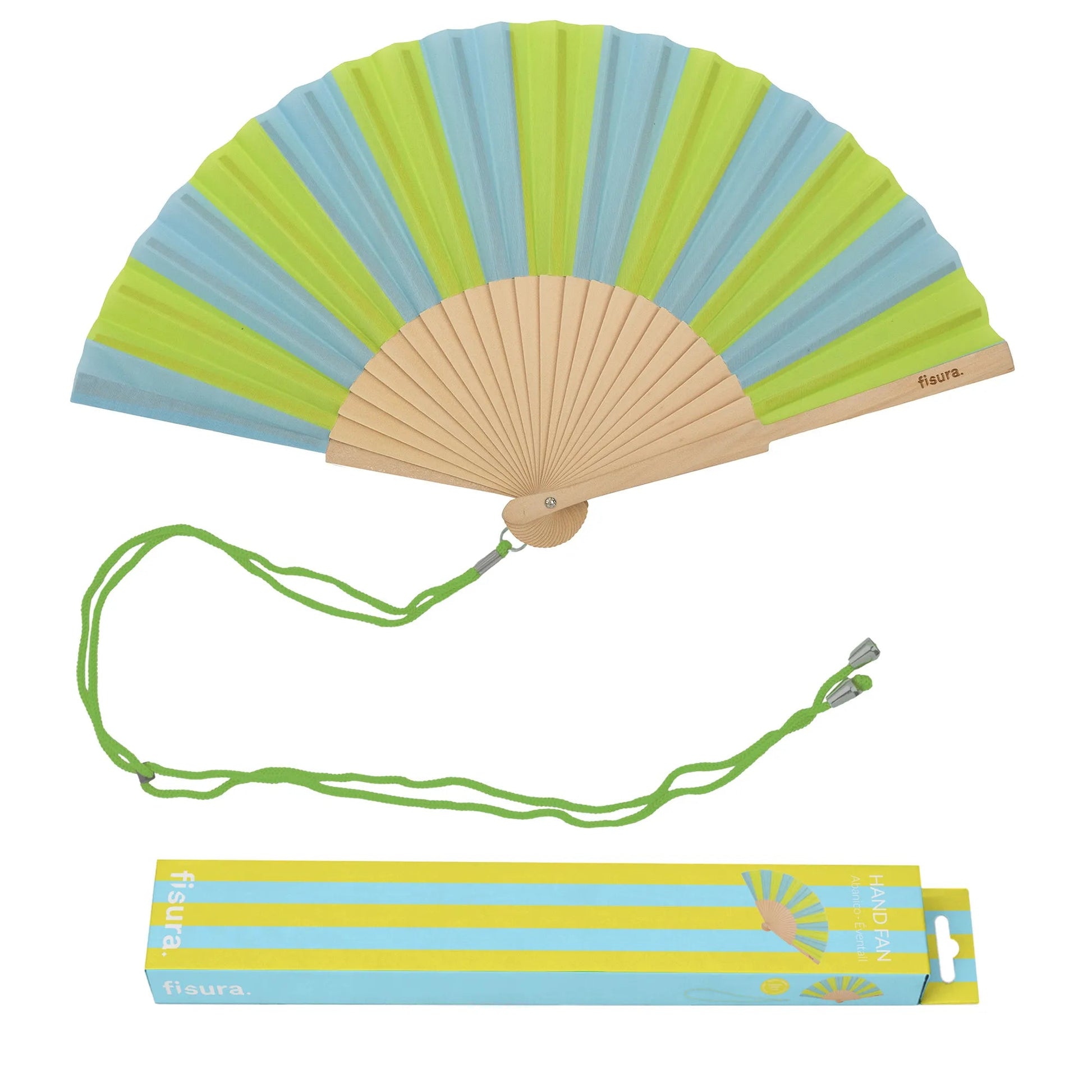 Hand Fan Lime and Blue Stripes