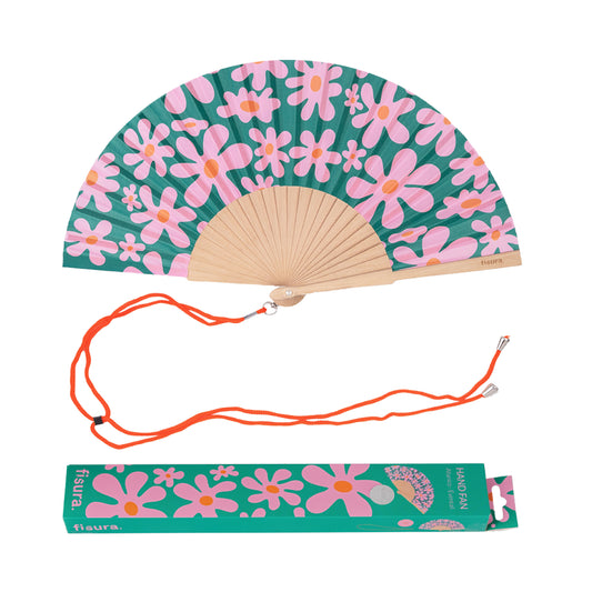 Hand Fan 'Pink and Green Flowers'