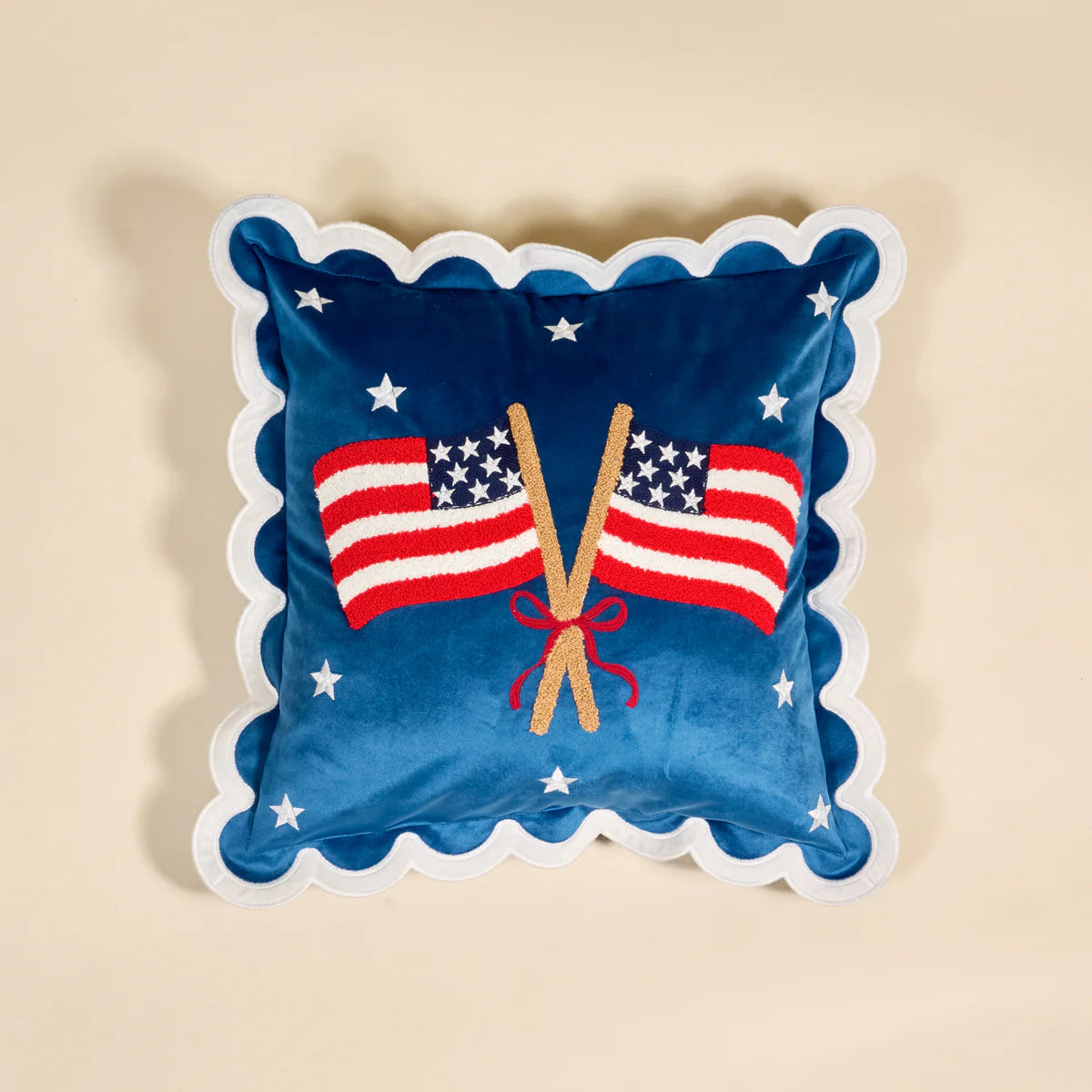 Scalloped Square Throw Pillow-American Flags