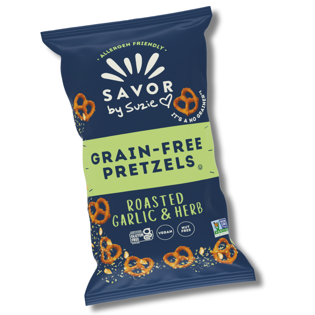 Savor by Suzie Grain-Free Pretzels Roasted Garlic & Herb Mini Bag 1.5 oz