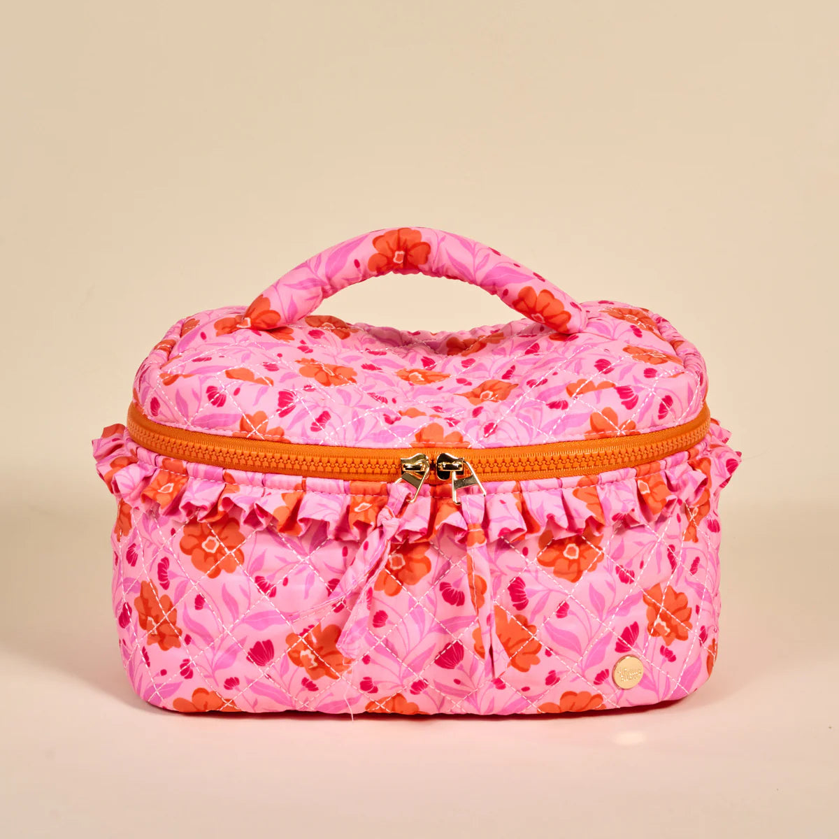Glam & Go Quilted Cosmetic Bag-Poppin' Petals Hot Pink