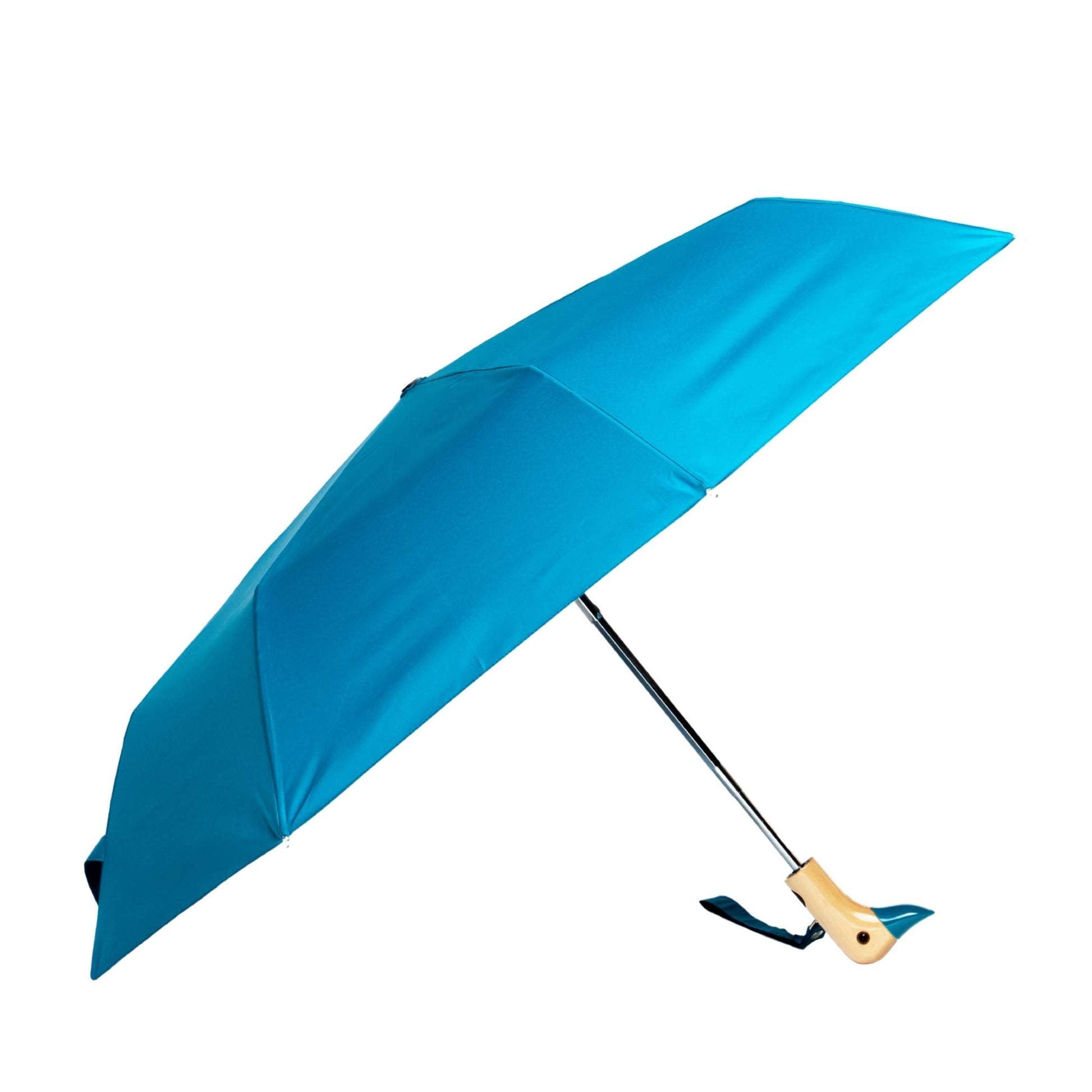 Teal eco umbrella open, wooden duck head handle by Original Duckhead