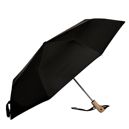 Black eco umbrella open, wooden duck head handle by Original Duckhead