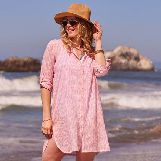 Sardina Pink Cotton Button Down Beach Tunic